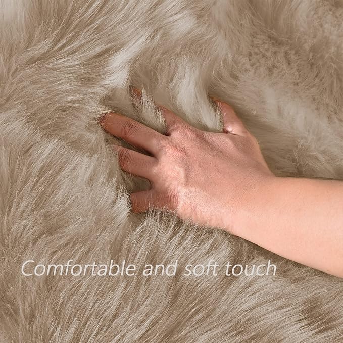 Latepis Round Rug 6.7ft Light Brown Beige Faux Fur Circle Rugs Washable Shag Fluffy Plush Rug for Living Room Bedroom Dorm Floor Sofa
