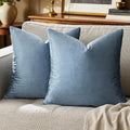 GIGIZAZA Decorative Throw Pillow Covers 24 x 24,Set of 2 Sofa Cushion Stone Blue Pillow Covers,Velvet Pillow Square Cushion Covers