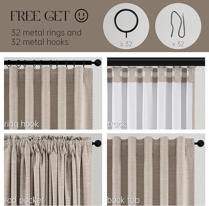 Topfinel 54 Inches Long Short Small Window Blackout Curtains Boho Farmhouse Linen Heat Blocking&Soundproof Room Darkening Curtains Back Tab Pleated with Hooks Fall Home Decor(52" Wx54 L 2 Panels)
