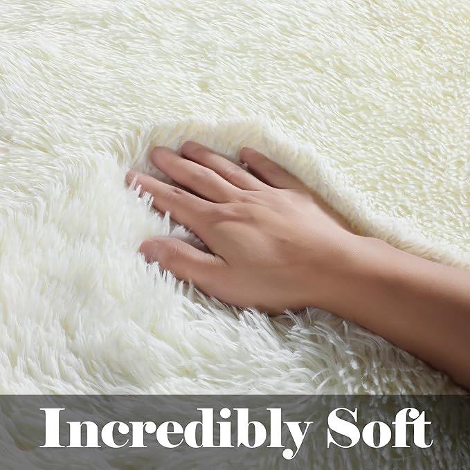 ONASAR Cream White Runner Rugs for Bedroom Living Room, Ivory Fluffy 2x6 Bedside Hallway Area Rug, Ultra Soft Plush Furry Faux Fur Non Slip Floor Carpet for Nursery Kids Dorm Closet Home Decor