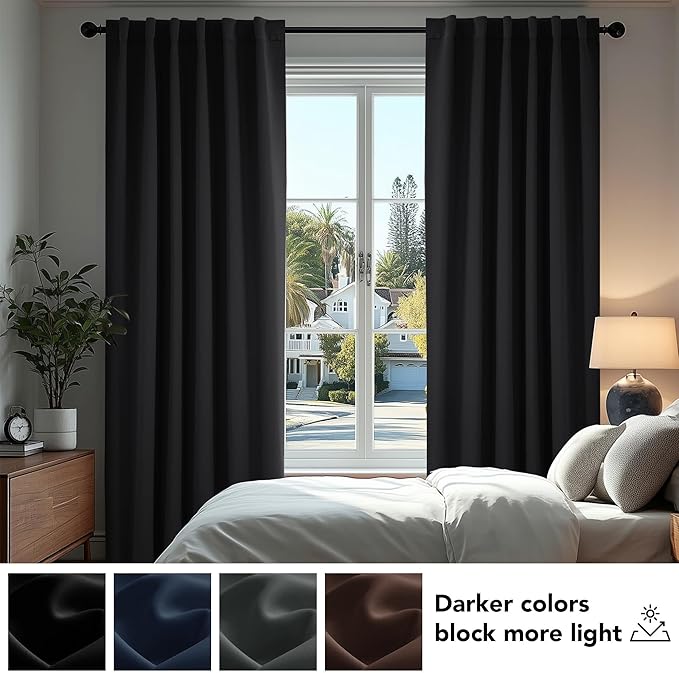 Deconovo Blackout Curtains, Thermal Insulated, W70 x L84 2 Panels, Back Tab, Machine Washable, Room-Darkening Drapes for Bedroom/Living Room Black
