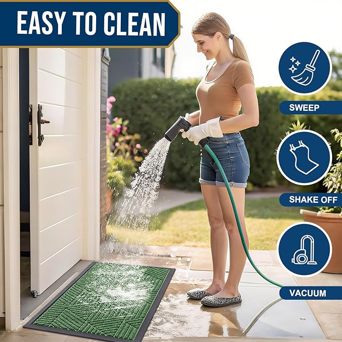 Smiry Front Door Mat Outside Entrance, Heavy Duty Sturdy Natural Rubber Doormat, Trap Dirt and Moisture, Easy Clean Low Profile Welcome Floor Mats for Indoor Outdoor Entry, 35X23 Inch, Green