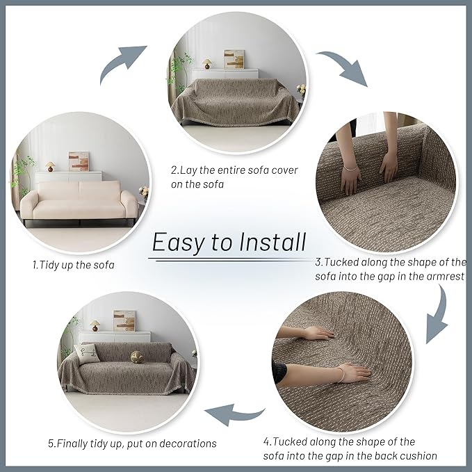 MYSKY HOME Loveseat Cover Sand Couch Cover Sectional Couch Covers for 2 Cushion Couch Sofa Thick Universal Chenille Sofa Cover with Tassel Durable Furniture Protector for Dogs 91" x 118"