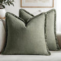 MIULEE Decorative Throw Pillow Covers Neutral Linen Fringe Throw Pillows Euro Shams Set of 2 Light Olive Green Boho Farmhouse Cushions for Couch Sofa Bed Living Room Spring Home Decor 26x26 Inch