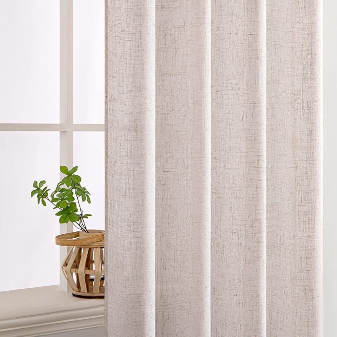 MIULEE Natural White Linen Curtains 90 Inch Length 2 Panels for Bedroom Living Room, Soft Thick Linen Textured Window Drapes Semi Sheer Light Filtering Back Tab Rod Pocket Burlap Look Decor, W37xL90