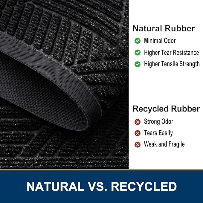 Smiry Front Door Mat Outside Entrance, Heavy Duty Sturdy Natural Rubber Doormat, Trap Dirt and Moisture, Easy Clean Low Profile Welcome Floor Mats for Indoor Outdoor Entry, 59x23 Inch, Black