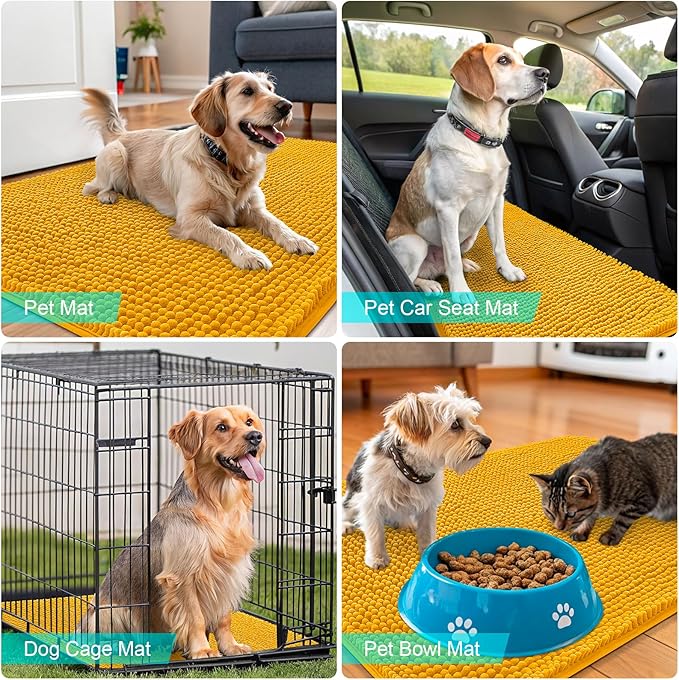 OLANLY Dog Door Mat for Muddy Paws 40x32, Absorbs Moisture and Dirt, Absorbent Non-Slip Washable Doormat, Quick Dry Chenille Mud Mat, Entry Indoor Entryway Carpet for Inside Floor, Golden Yellow