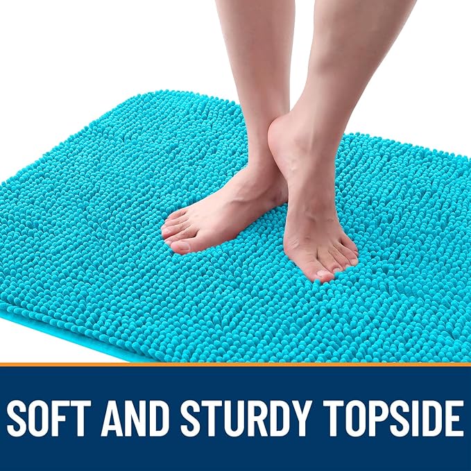 OLANLY Dog Door Mat for Muddy Paws 47x32, Absorbs Moisture and Dirt, Absorbent Non-Slip Washable Doormat, Quick Dry Chenille Mud Mat for Dogs, Entry Indoor Entryway Carpet for Inside Floor, Aqua Blue