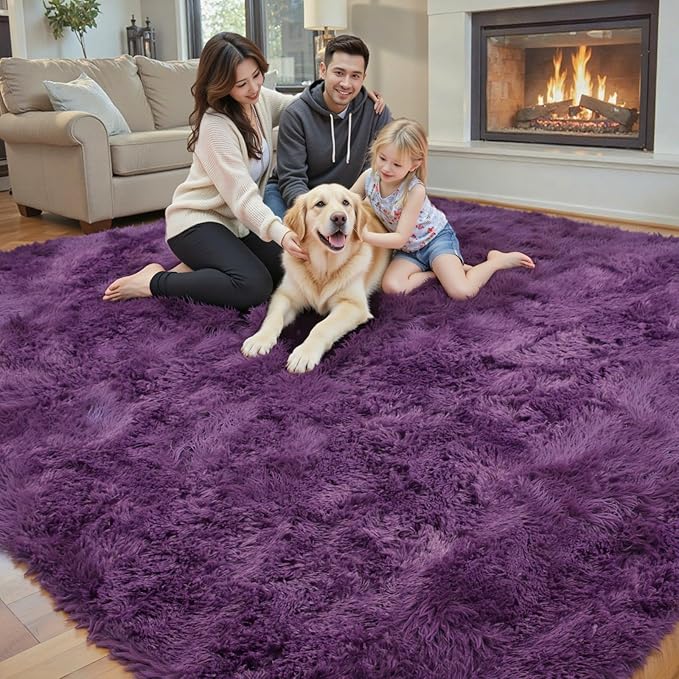 8x10 Area Rugs for Living Room Bedroom, Large Area Rug Shaggy Carpet Soft Plush Furry Bedside Rug, Rugs for Home Decor (Grape Purple, 8 x 10)