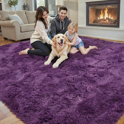 Area Rugs 9x12 Living Room, Shaggy Carpet Soft Plush Furry Bedside Rug Large Area Rugs for Bedroom Kids Girls Boys Home Decor Anti Slip(9 x 12, Grape Purple)