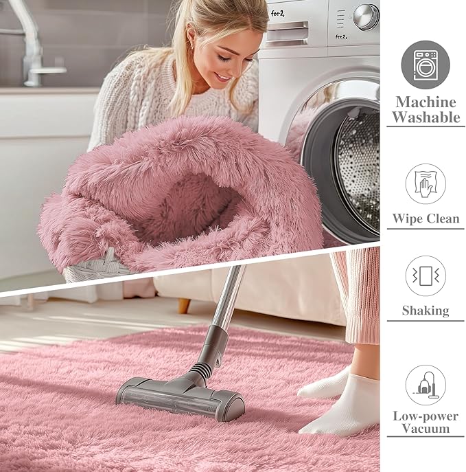 OLANLY 2x8 Machine Washable Runner Rugs for Hallway, Soft Fluffy Shaggy Bedside Rugs for Bedroom, Living Room, Indoor Floor Carpet for Kids Girls Boys, Nursery Rooms, Home Decor Aesthetic, Pale Pink