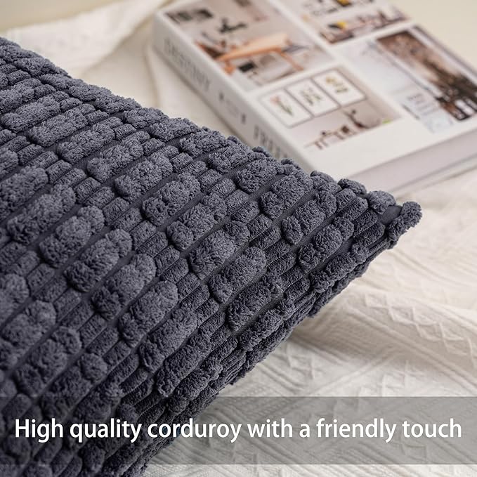 Pack of 2 Corduroy Decorative Throw Pillow Covers 26x26 InchSoft Striped Pillow Covers Modern Farmhouse Home Decor for Sofa Living Room Couch Bed（Dark Grey）
