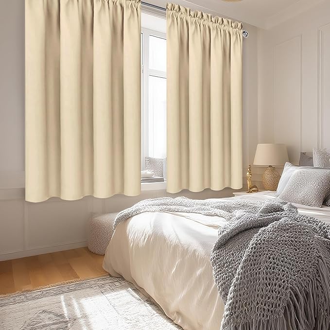 DWCN Blackout Curtains Room Darkening Thermal Insulated Bedroom Curtains Window Curtain Panels, 52 x 63 inches Long, Set of 2 Beige Rod Pocket Drapes