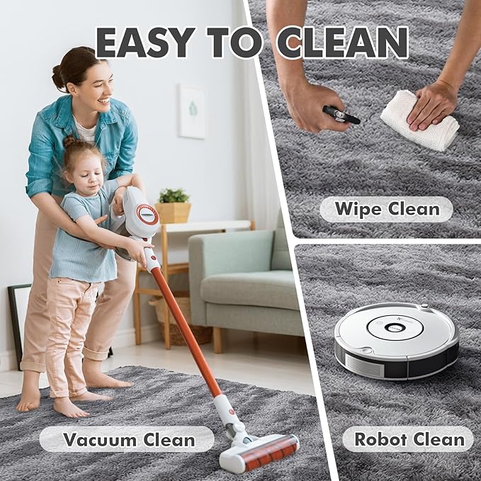 Area Rugs for Living Room, Tie-Dyed 5x7 Feet Soft Fluffy Shagg Plush Rug High Pile Large Indoor Modern Non-Slip Floor Carpet for Bedroom Nursery Kids Home Room Dorm Decor Aesthetic Grey