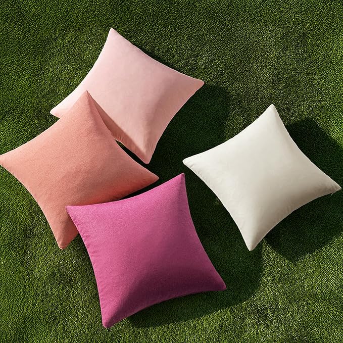 MIULEE Pack of 4 Decorative Outdoor Throw Pillow Covers Linen Waterproof Pillow Covers Spring Valentine Farmhouse Cushion Cases for Patio Garden Tent Balcony Couch Sofa 18x18 inch Pink