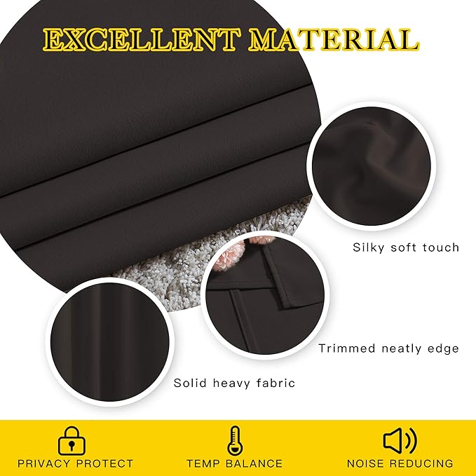NICETOWN Toffee Brown Short Window Curtains for Windows 50 inch Long - Solid Grommet 50% Light Reducing Thermal Insulated Curtain Panels for Kitchen/Bedroom (W34 x L50, 1 Pair)