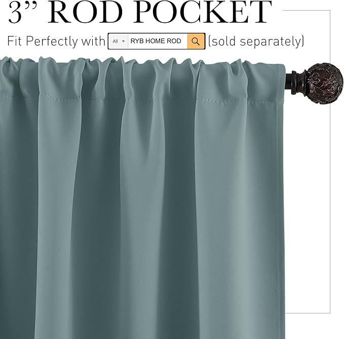 RYB HOME Blackout Curtains for Bedroom Living Room 63 inches Long, Thermal Insulated Privacy Rod Pocket Drapes for Nursery Office Home Theater, Width 42 by Length 63, Dusty Blue, 2 Panels