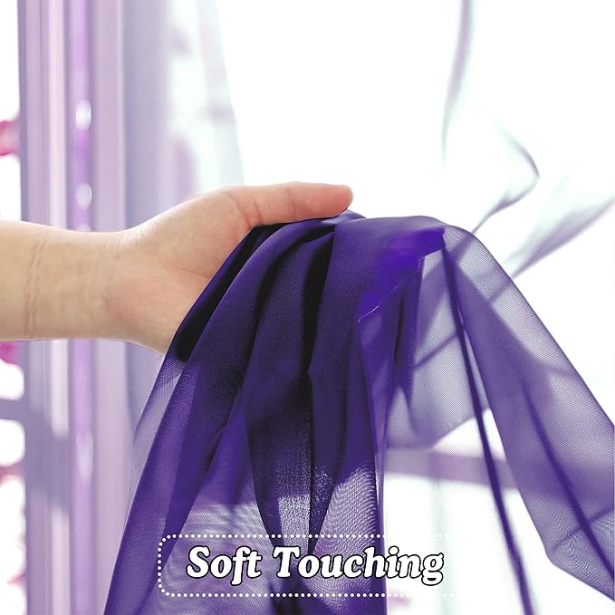 OVZME Purple Sheer Curtains 45 Inches Long 2 Panels, Light Filtering Sheer Curtains for Bedroom, Elegant Airy Draperies for Living Room Nursery Room, Dual Rod Pocket, Each 42Wx 45L