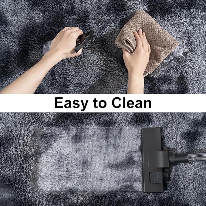 Ultra Soft Runner Rugs for Bedroom Hallways with Upgraded Non-Slip Rubber Backing & Thick Memory Sponge, 2x3 Feet Fluffy Shag Throw Area Rug for Bedside Dorm Tie-dye Dark Grey
