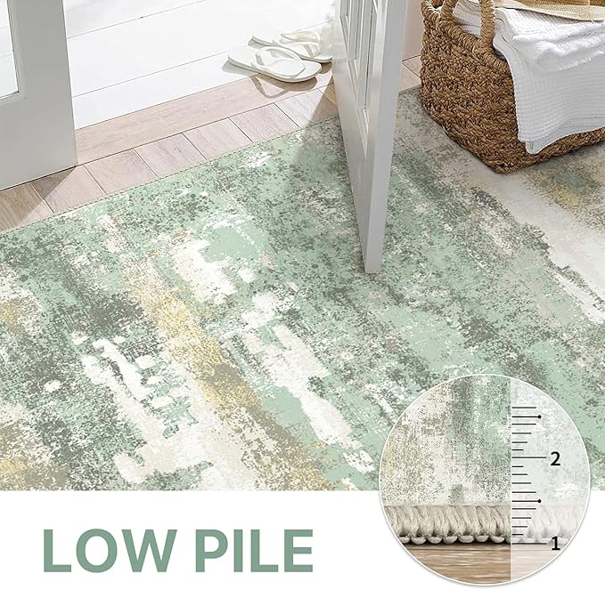 BEIMO Area Rugs 9x12 for Living Room Bedroom, Modern Abstract Machine Washable Large Light Green Rug Soft Rug, Low Pile Floor Carpet with Non Slip Backing for Dining Room