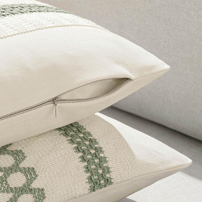 MIULEE Set of 2 Sage Green Boho Decorative Lumbar Pillow Covers 12x20 Inch Farmhouse Rustic Couch Throw Pillows Modern Summer Cushion Covers Retro Cute Macrame Woven Spring Decor for Bed Sofa Chair