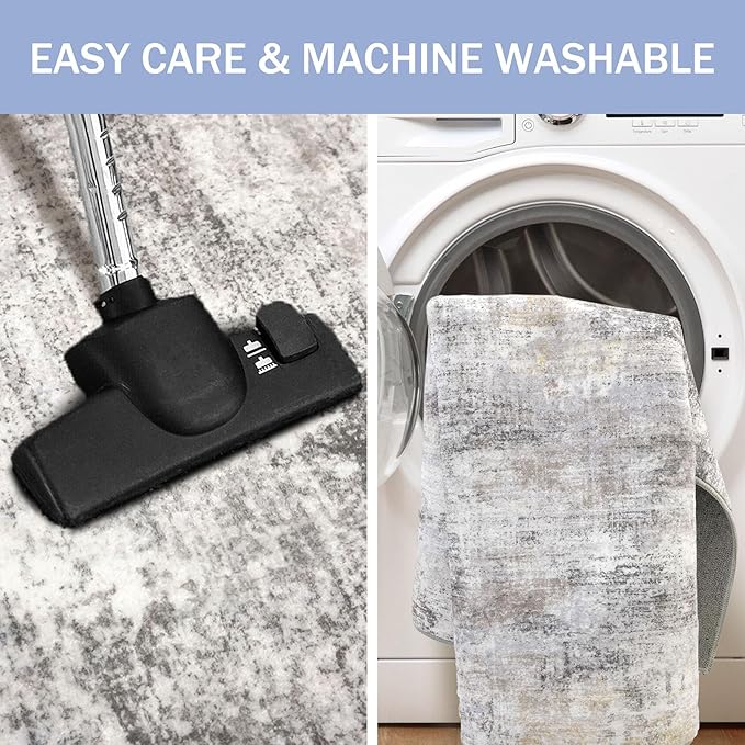 IOHOUZE Abstract Runner Rug 3x12 Ft Washable Runners for Hallways, Non Slip Kitchen Runner Printed Faux Wool Entryway Runner Indoor, Modern Abstract Floor Carpet for Hall Kitchen, Grey Beige