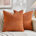 Fancy Homi 2 Packs Burnt Orange Decorative Throw Pillow Covers 18x18 Inch for Living Room Couch Bed Sofa, Farmhouse Boho Home Decor, Soft Corss Corduroy Patchwork Textured Accent Cushion Case 45x45 cm