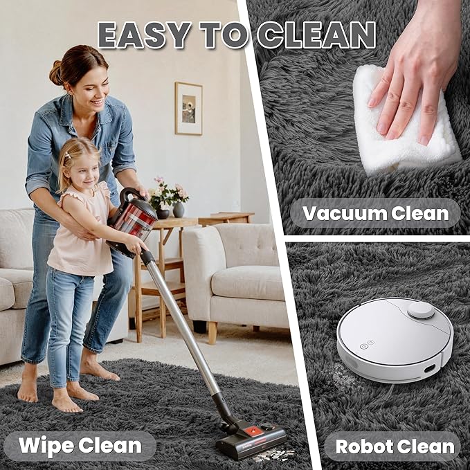 2x6 Bedside Area Rugs for Bedroom: Soft Fluffy Shag Gray Rug for Hallway, Non-Slip Fuzzy Plush Living Room Rug Indoor Floor Carpet for Kids Rooms, Dorm, Nursery, Modern Home Aesthetic Decor