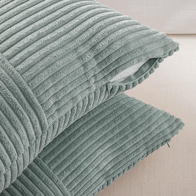 Fancy Homi 2 Packs Grey Blue Samll Decorative Throw Pillow Covers 12x12 Inch with for Couch Bed Sofa, Rustic Farmhouse Boho Home Decor, Soft Corss Patchwork Corduroy Square Cushion Case 30x30 cm