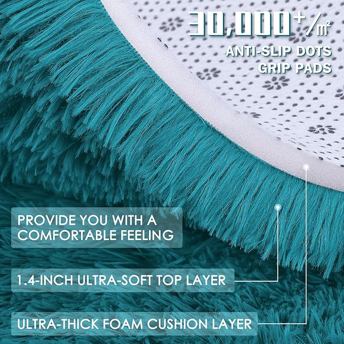 OLANLY 3x5 Machine Washable Small Bedside Rug, Soft Fluffy Shaggy Rugs for Living Room, Bedroom, Indoor Floor Carpet for Kids Girls and Boys, Preppy Dorms, Nursery, Home Decor Aesthetic, Teal