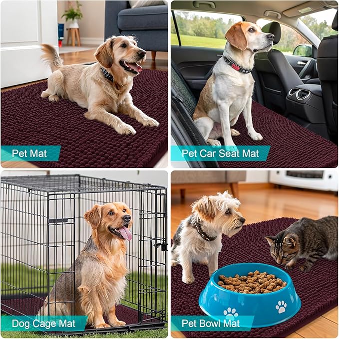 OLANLY Dog Door Mat for Muddy Paws 59x24, Absorbs Moisture and Dirt, Absorbent Non-Slip Washable Doormat, Quick Dry Chenille Mud Mat for Dogs, Entry Indoor Entryway Carpet for Inside Floor, Russet