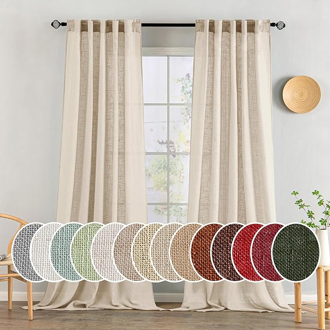 MIULEE Light Taupe Linen Curtains 108 Inches Long 2 Panels for Bedroom Living Room, Soft Linen Textured Window Drapes Semi Sheer Light Filtering Back Tab Rod Pocket Farmhouse Modern Burlap Look Decor