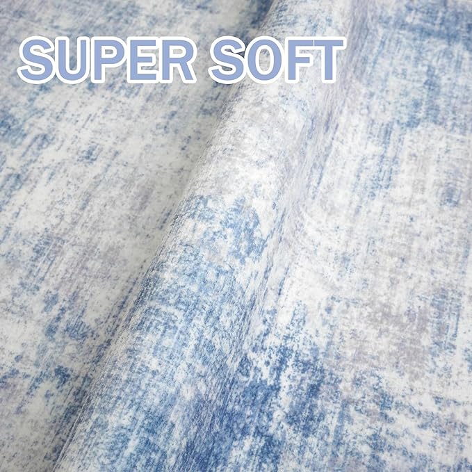 IOHOUZE Abstract Area Rugs 5x7 Ft Washable Rugs for Living Room, Non Slip Dining Room Rug, Printed Faux Wool Rugs for Bedroom, Floor Carpet for Office Nursery Playroom, Light Blue Grey