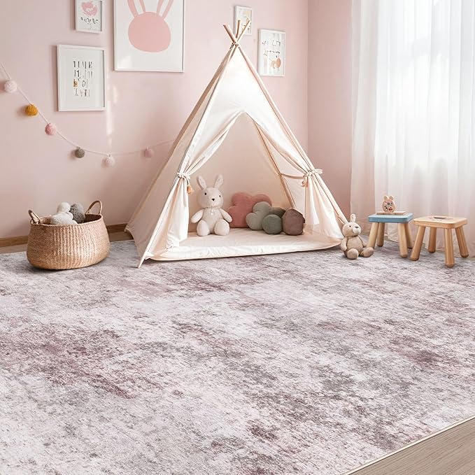 UERMEI 6x9 Area Rug Living Room Rugs - Washable Neutral Modern Abstract Soft Thin Large Rug Indoor Floor No Slip Rug Carpet for Bedroom Under Dining Table Home Office Decor - Pink