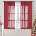 BGment Linen Burgundy Curtains 54 Inch Length for Short Window, Semi Sheer Drapes Lightweight Rustic Textured for Living Room Bedroom with Rod Pocket, 2 Panels Set, Each 42 Inch Wide