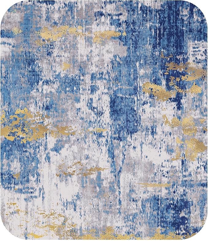 Washable Area Rugs 5'x8' Non-Slip Modern Abstract Soft for Living Room Entryway Bedroom Nursery, Print Pattern, Grey Blue Gold/Golden