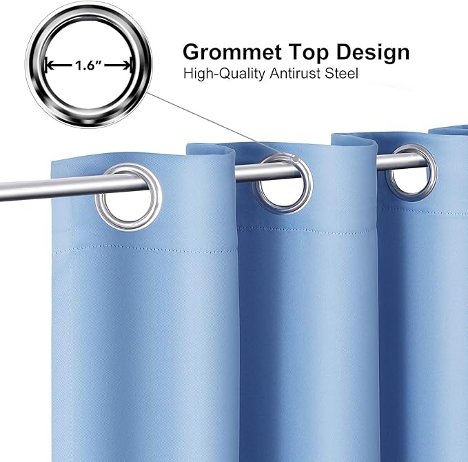 ChrisDowa Grommet Room Darkening Curtains for Bedroom and Living Room - 2 Panels Set Thermal Insulated Blackout Curtains (Sky Blue, 42W x 84L)