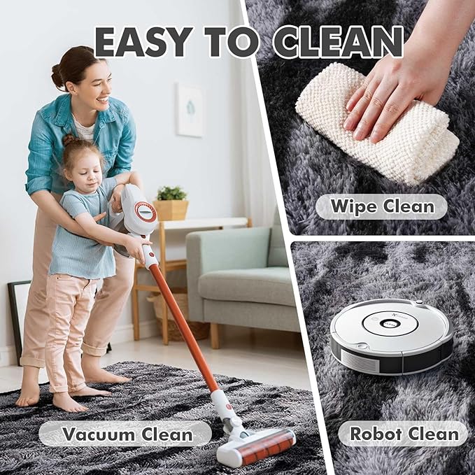 8x10 Ft Extra Large Shag Rugs for Living Room, Tie Dyed Ultra Soft Fluffy Furry Area Rugs for Bedroom Indoor Floor, Aesthetic Carpet for Kids Home Decor Black