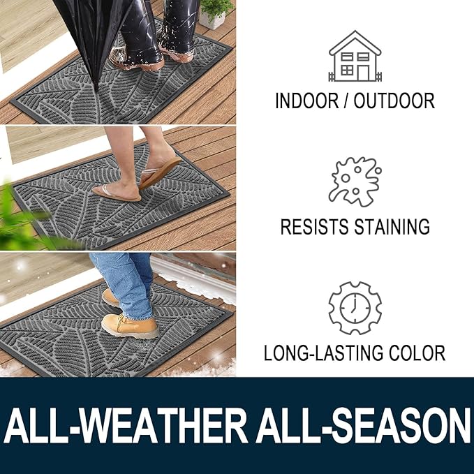 Colorxy Waterproof Doormat, Sturdy Natural Rubber Front Door Mats, Non Slip Low Profile Indoor Outdoor Entrance Mat, Stain Resistant Easy Clean Floor Mat for Patio or Entryway, 47''x24'', Dark Grey
