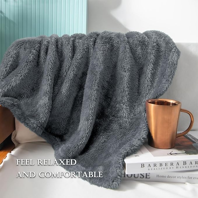 Exclusivo Mezcla Plush Fuzzy Fleece Throw Blanket Extra Large, Super Soft, Fluffy and Warm Blankets for Couch, Bed, All Season (Dark Grey, 50x70 inches)