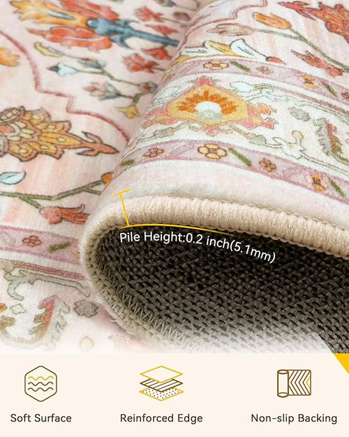 Area Rugs 2'6''x14' Runner Rug Non Slip Washable for Kitchen Hallway Bedroom Beside Laundry Room Bathroom Rug, Floor Carpet, Light Pink Colorful