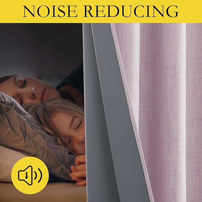 NICETOWN Pink Vintage Linen 100% Blackout Curtains for Living Room, Thermal Insulated Curtains 72" Long, Noise Reducing Window Treatment Drapes for Hall Room, 52" Wide Per Panel, Set of 2