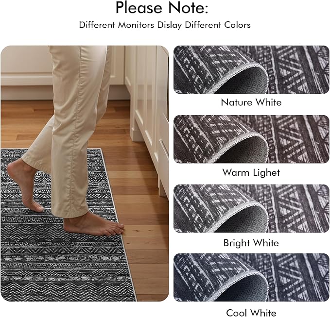 2x8 Washable Kitchen Runner Rug: Modern Moroccan Runners for Hallway Soft Non Slip Rugs with Rubber Backing Low Pile Thin Waterproof Floor Carpet for Entryway Bedroom Bathroom Indoor 2x8 Black