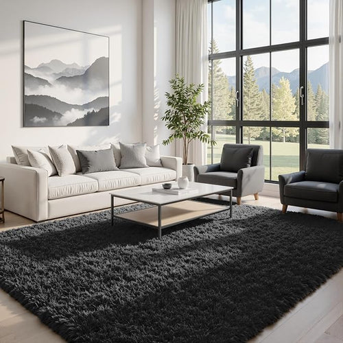 5x8 Area Rugs for Living Room: Soft Fluffy Shag Black Rugs for Bedroom, Non Slip Large Fuzzy Plush Rug Indoor Floor Carpet for Nursery Kids Boys Girls Room, Dorms, Playroom, Modern Home Decor