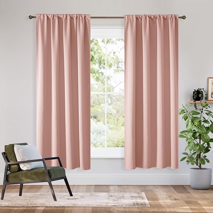RYB HOME Bedroom Blackout Curtains 63 inches Long, 100% Blackout Thermal Insulated Noise Reducing Curtains for Living Room Nursury, 42 inches Wide by 63 inches Long, Peach Pink