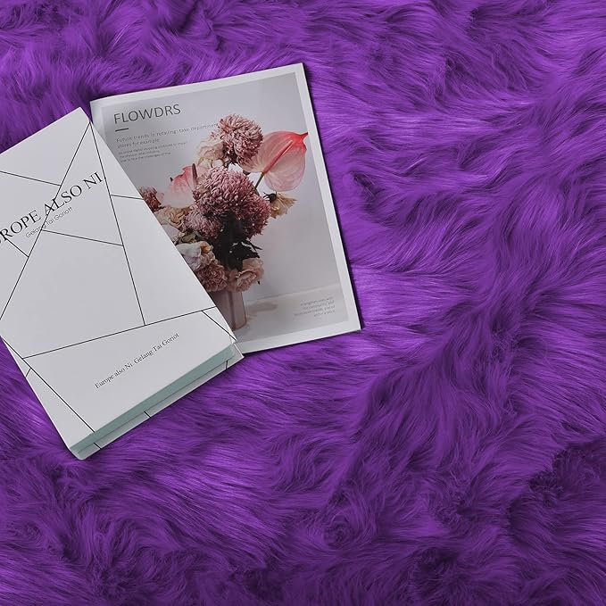Goolela Purple Area Rug 8x10 Fluffy Fuzzy Furry Carpet for Bedroom Living Room Faux Sheepskin Fur Shaggy Rectangle