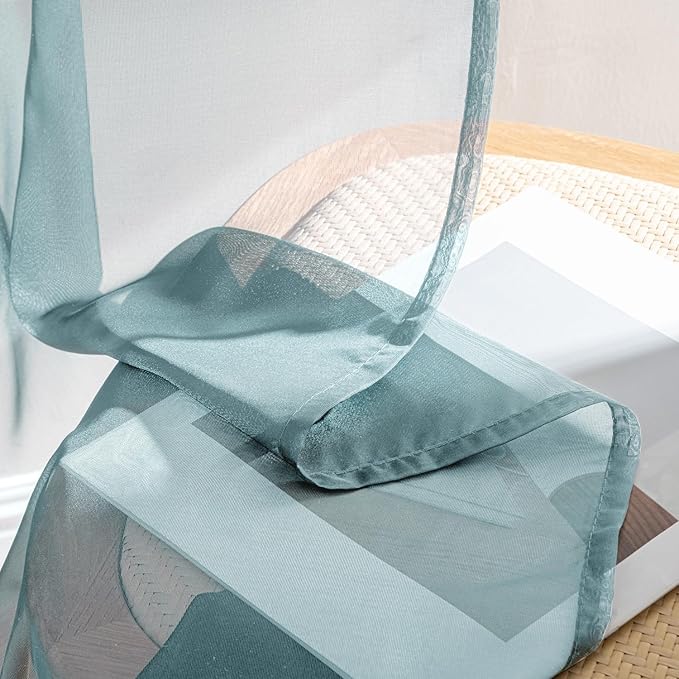 MIULEE Dusty Blue Sheer Curtains 96 Inches Long, 4 Panels Set, Light Filtering Rod Pocket Voile Drapes for Living Room and Bedroom, Airy Soft Fabric Window Treatments, 42 x 96 Inches