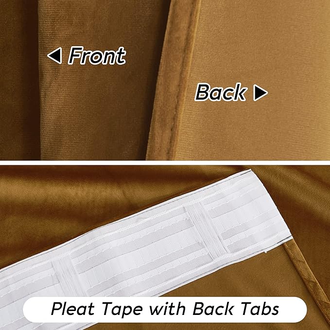 RYB HOME Gold Brown Velvet Curtains, Light Blocking, Energy Saving, Vintage Retro Decor, Privacy Vertical Fall Autumn Curtains for Bedroom Living Room Dining Room, W52 x L84 inches, 2 Panels