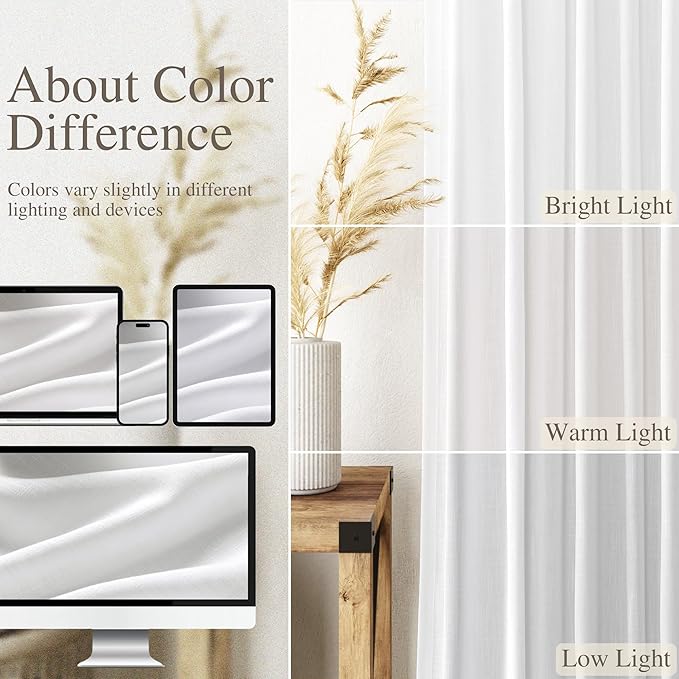 Nanspring White Linen Curtains 168 Inches Long Back Tab Extra Long Curtains for Living Room Farmhouse Light Filtering Semi Sheer Linen Drapes Ceiling to Floor for Large Window 2 Panels Set 52x168