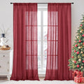 BGment Semi Sheer Burgundy Curtains for Living Room 80 Inch Length - Linen Textured Light Filtering Window Drapes with Rod Pocket for Dining Bedroom Lightweight, 2 Panels Set, 52 X 80 Inch